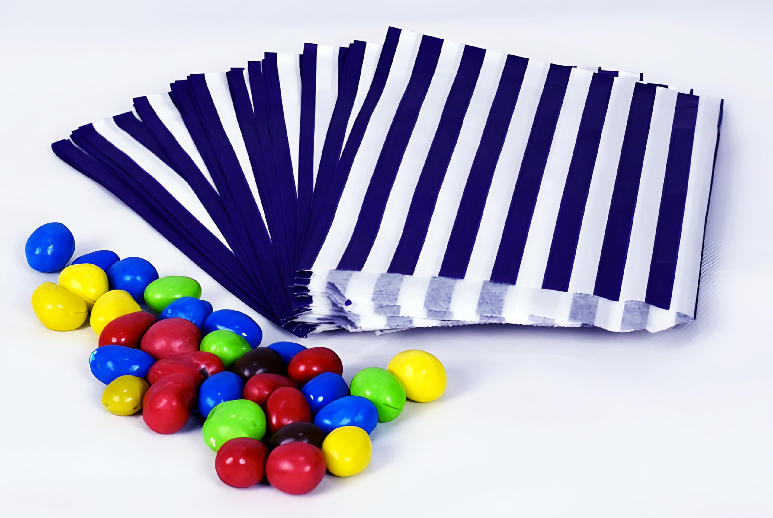 5" x 7" Blue Candy Striped Sweet Paper Bags | Pack of 200 | Wedding Buffet Favour Cake Gift Pick n Mix Shop — image 1