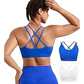 Women Sports Bras Pack - Crisscross Back Padded Longline Yoga Workout Top Low Impact Activewear
