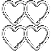 4pcs Heart Shaped Keychain Clip Spring Snap Clasp Hook Heart Keychain Clasps Zinc Alloy Heavy Duty Carabiner for Camping Hiking Fishing Traveling (Silver)