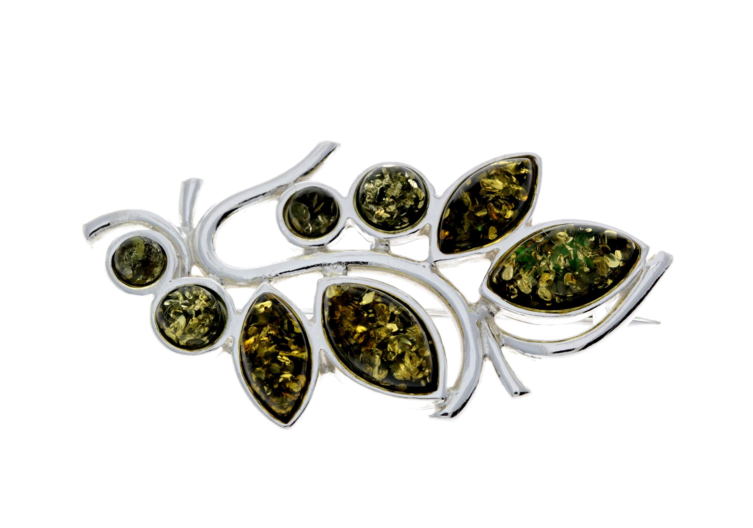 Genuine Green Baltic Amber & Sterling Silver Exclusive Modern Brooch - M804G