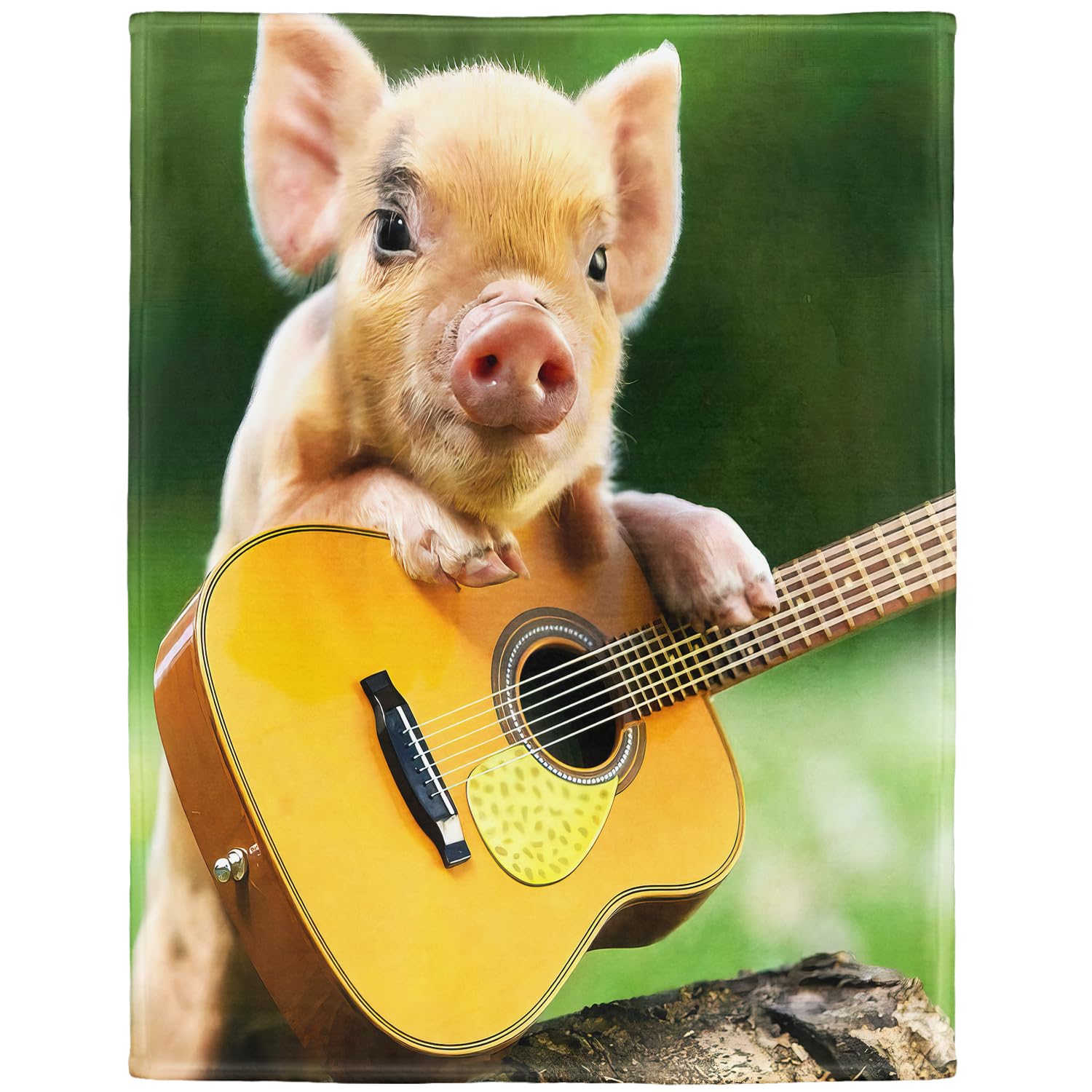 YISUMEI - Soft Fleece Blanket - Cute Little Pig Playing Guitar,150 x 200 cm Throw Suitable for Bed or Sofa