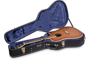 Crossrock Case - Hard-Shell Wooden Guitar Case - Fits 12-String Acoustic Dreadnought Classical Nylon String Acoustic Guitars - Stainless Steel Latches, Sponge Lining, Metal Feet, Storage Space - Black