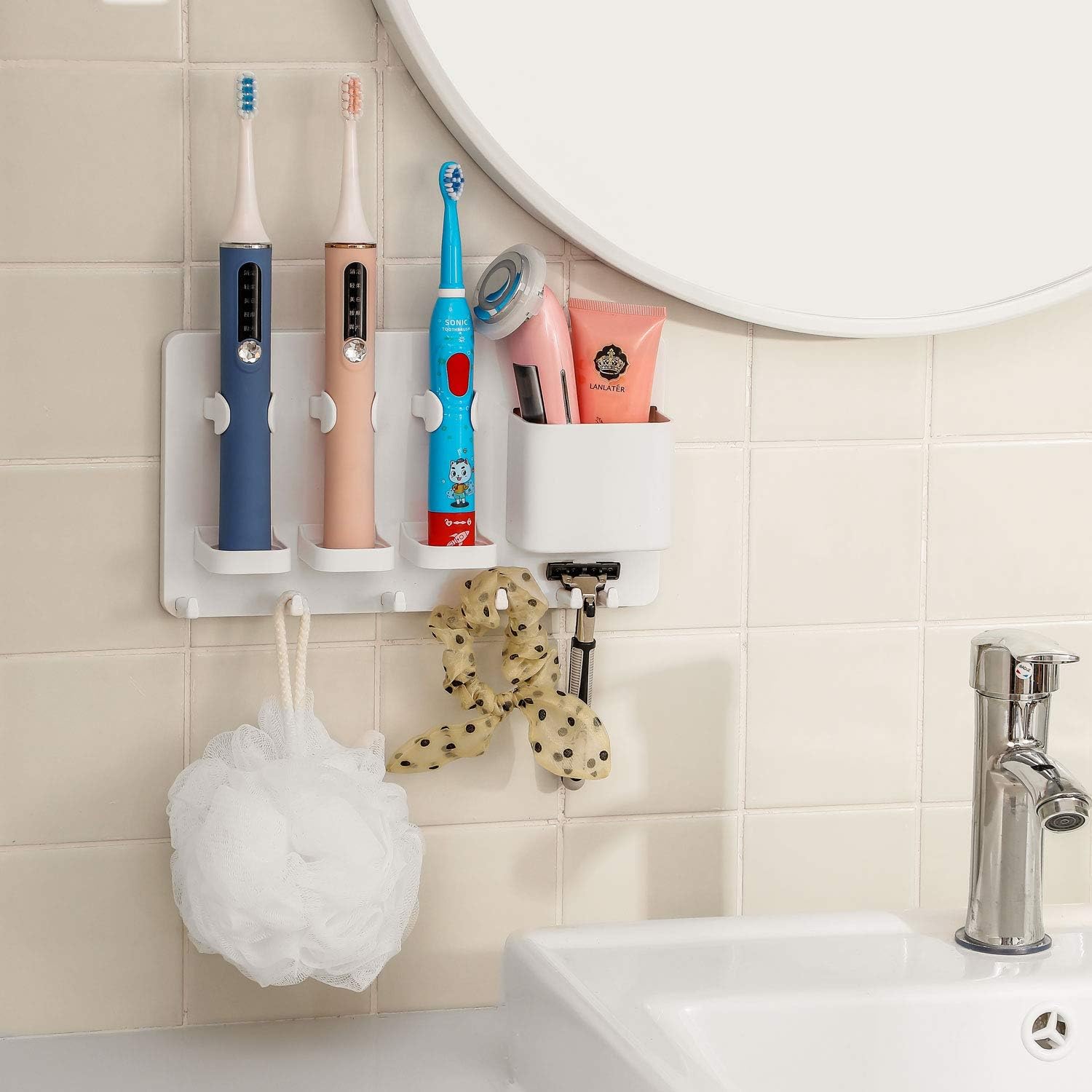 simpletome Adhesive Electric Toothbrush Holder Wall Mounted Razor Hanger Bathroom Organizer Box ABS (White) - Image 3