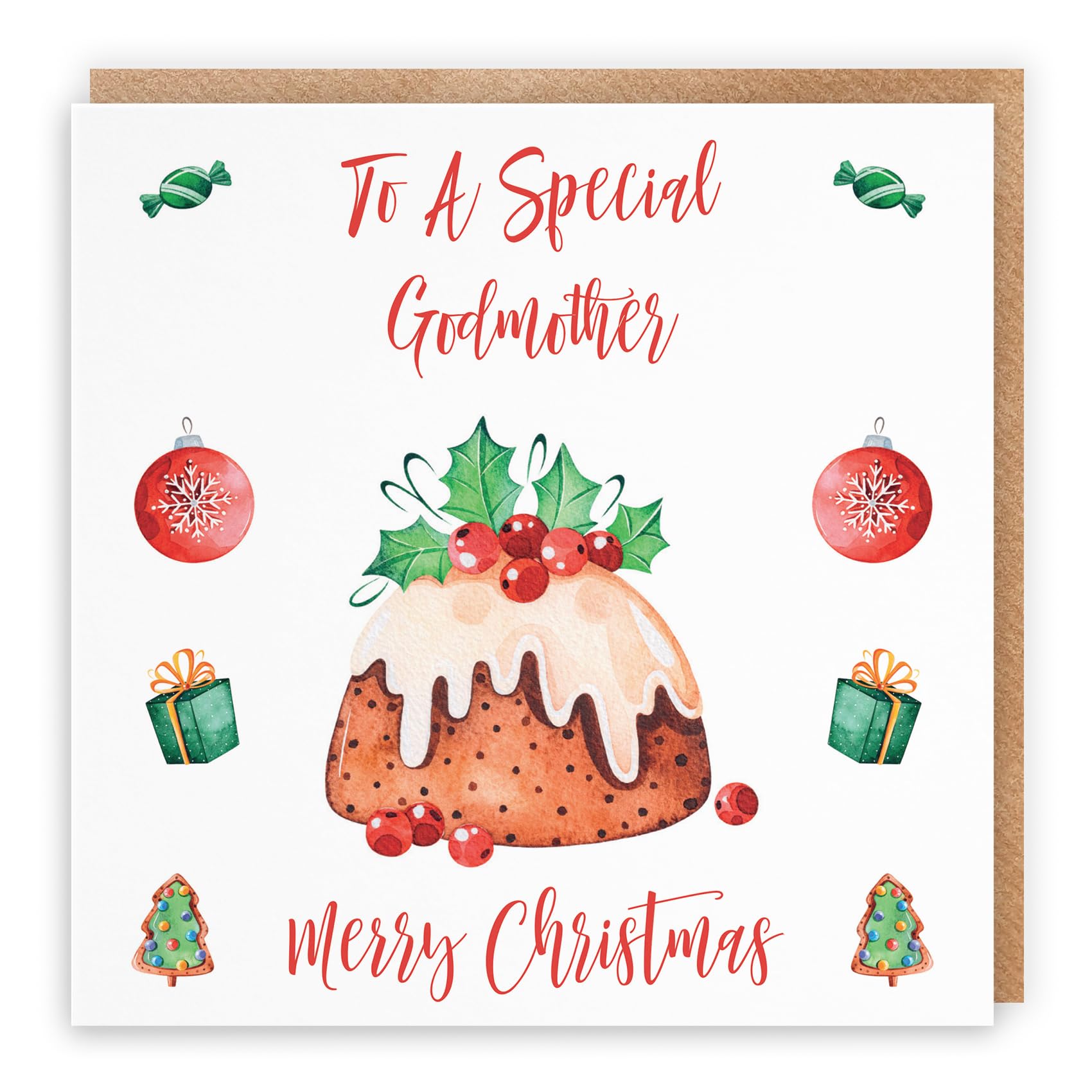 Hunts England - Godmother Christmas Card - To A Special Godmother - Merry Christmas - Christmas Pudding Collection - Funny Xmas Card