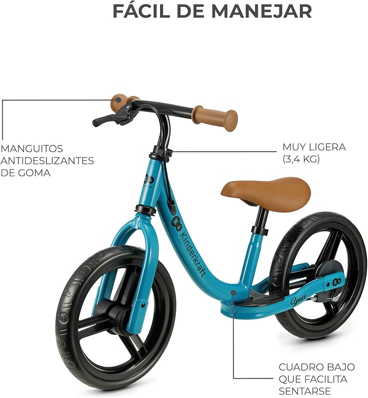 Espaço 2 Bicicleta sem pedais, Bicicleta de rapaz de 2 anos, Bicicleta de 2 rodas, Sela ajustável, com travão, Leve, 3,6 kg, 28 cm de diâmetro, 35 kg, Azul