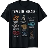 Types of Snakes Educational Serpent T-Shirt - 9 Different Snake Tees for Men Women Kids