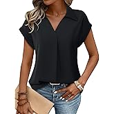 Gaharu Women's Summer Work Blouse V Neck Short Sleeve Lapel Shirt Top Tunic