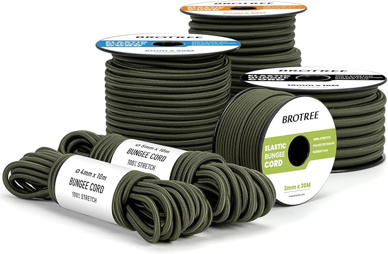 BROTREE Bungee Cord 4mm x 10m White & Black Heavy Duty Shock Rope