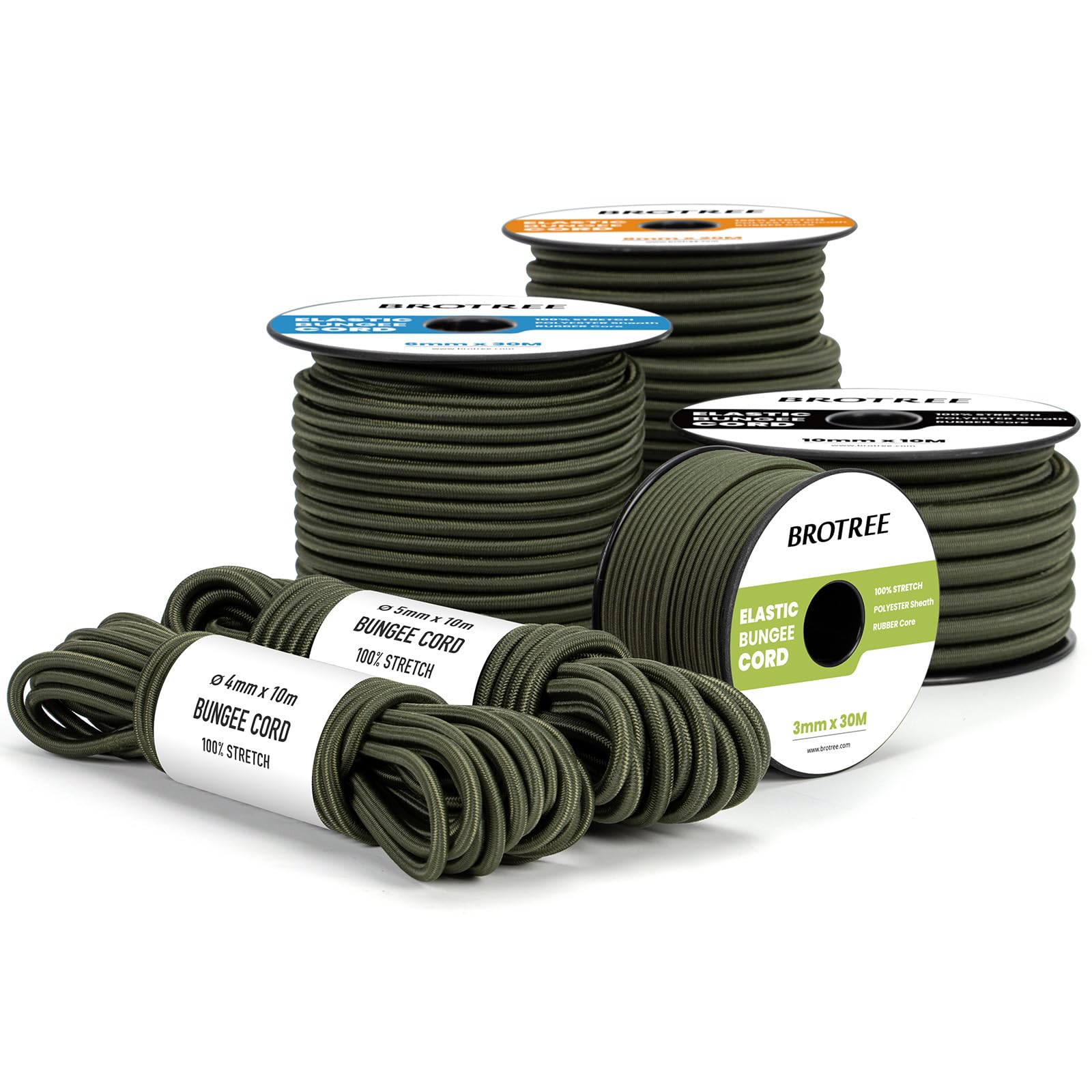 Brotree Bungee Cord Elastic Shock Cord 5mm x 20m Bungee Rope Heavy Duty for Trailer, Tarpaulin, Tent Pole, Kayak and Backpack - Army Green
