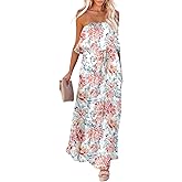 Dokotoo Womens Strapless Dresses Casual Summer High Waist Side Split Flowy Boho Maxi Dress