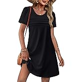 OFEEFAN Womens Pleated Front Dresses Fashion Spring Puff Sleeve Pockets Sundress Casual Summer