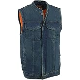 Milwaukee Leather MDM3000 Men's 'Brute' Concealed Snap Black Denim Club Style Vest w/Hidden Zipper