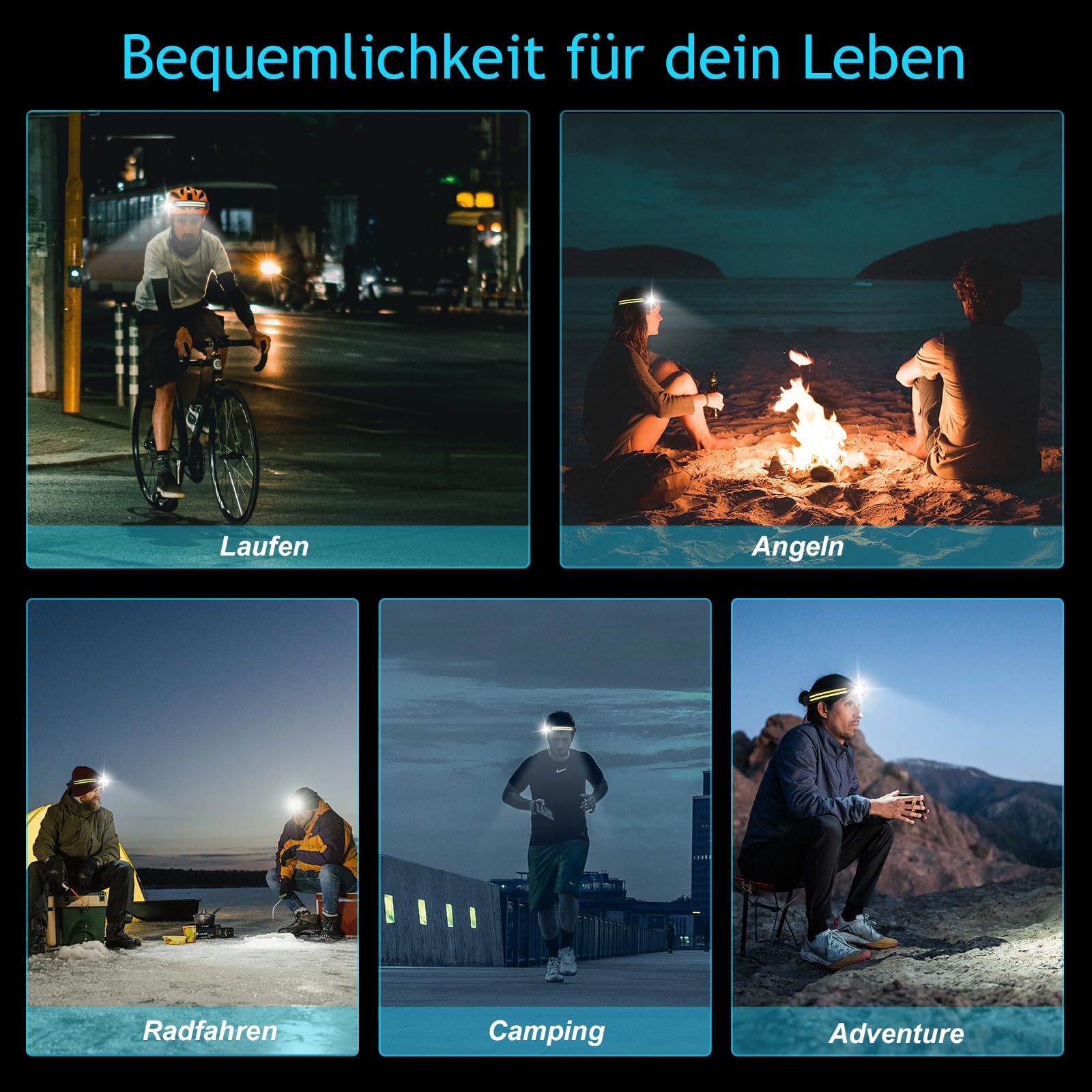 Winthai Stirnlampe Led Wiederaufladbar, 2 SuperHell 450 Lux Mit 5 Modi 1500mAh Kopflampe, 230°Ultra Weitwinkel Stirnlampe Led, 95g Licht IPX4 Wasserdicht, Ideal für Laufen Angeln Radfahren Camping. 7