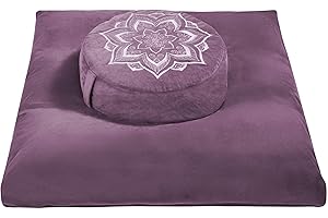 hunnidspace Meditation Zafu Cushion Set with Buckwheat Hulls & Memory Foam - Ergonomic Support for Yoga & Sitting - Removable Machine-Washable Luxury Velvet Cover - for Adults and Kids (Purple)
