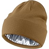 Simapu Satin Lined Wool Beanie Hat for Women Men Fall Winter Fashion, Warm Knit Cuffed Fisherman Skull Cap/Slouchy Beanie