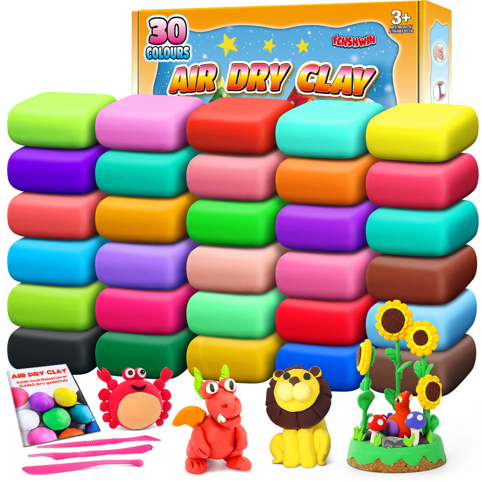 Air Dry Clay, 30 Colours Modelling Clay Kit with Tools, Craft Toys for Children 3-12 Years