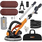 MAXXT Drywall Sander with Vacuum Dust Collection, 6 Variable Speed Foldable Telescopic Electric Wall Sander, Popcorn Ceiling Removal Tool, 1900RPM Power Sander Tool, LED Light, 18Pcs Sanding Discs