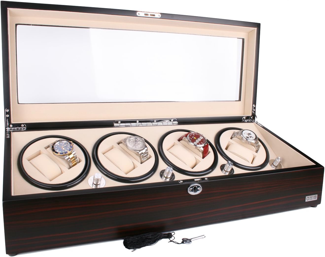 AXIS® Luxury Ebony Automatic 8 Watch Winder New with 12 Watch Storage