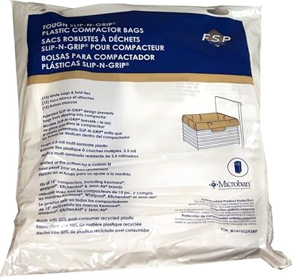 Genuine Trash Compactor Bags W10165295RP Whirlpool Kenmore 15 Plastic 30 Pack Genuine OEM Trash Compactor Parts & Accessories Large Appliance Accessories