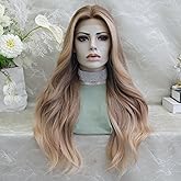 IMSTYLE Kristy Pre Plucked Strawberry Blonde Piece Glue Less Lace Front Wigs, 26inches T Part Synthetic Body Wavy Wig for Women Daily Cosplay