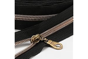 Sawoake 10 Yards Bulk #5 Nylon Coil Zipper with Antique Brass Teeth and 10PCS Sliders for DIY Sewing Crafts