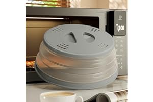 HomArtist Collapsible Microwave Cover for Food with Easy Grip Handle,Microwave Splatter Cover 11”-12” Microwave Splatter Guard, Microwave Plate Cover with Steam Vents for Heating - Grey