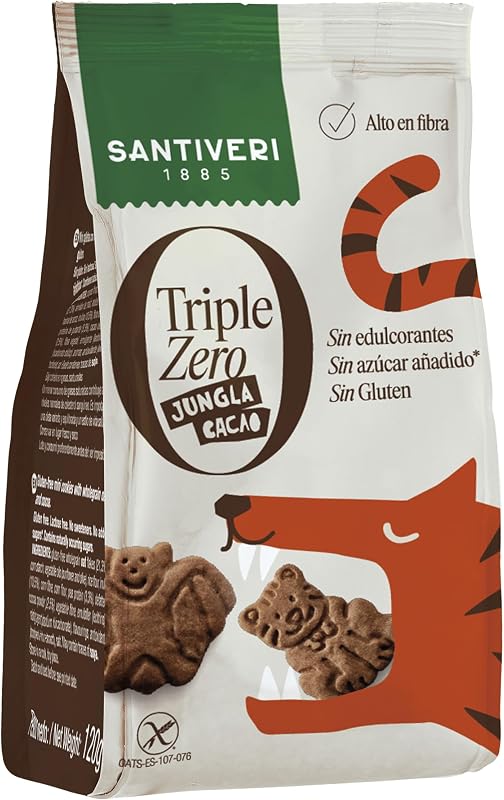 - Bolachas Triple Zero Cocoa Jungle, bolachas crocantes com aveia integral e proteína de ervilha, ricas em fibra, sem adoçantes, sem açúcar nem glúten, ideais para crianças vegan - 120 g