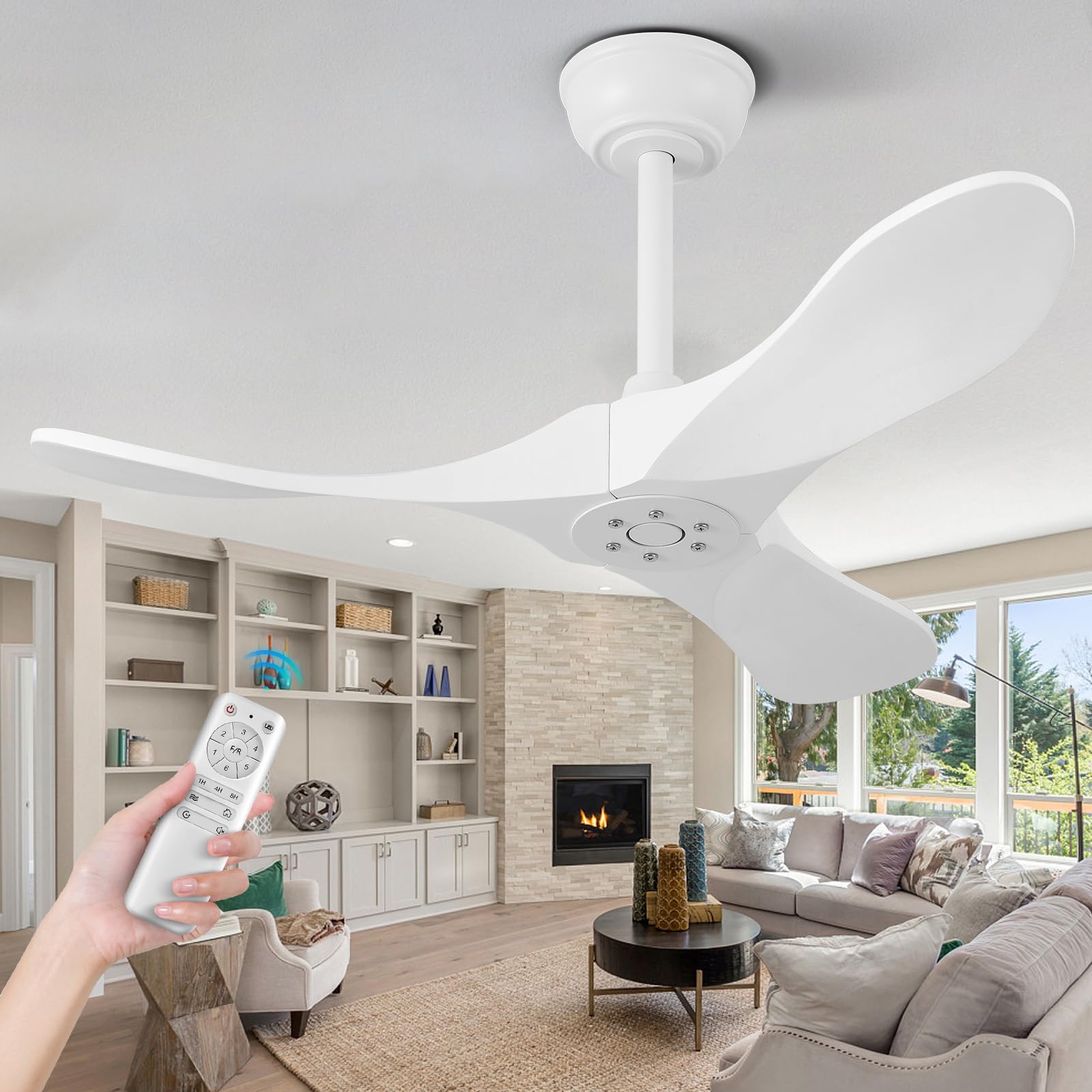 Photo 1 of (used) QWO 36 Inch White Outdoor Ceiling Fan Without Light, Solid Wood Ceiling Fans For Patios