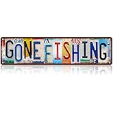 Vintage Gone Fishing Metal Tin Signs Street Signs Man Cave Bar Cafe Home Wall Decor 16 x 4 Inches