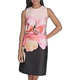 Calvin Klein Womens Sleeveless Round Neck Printed Crepe Shift Mini Dress