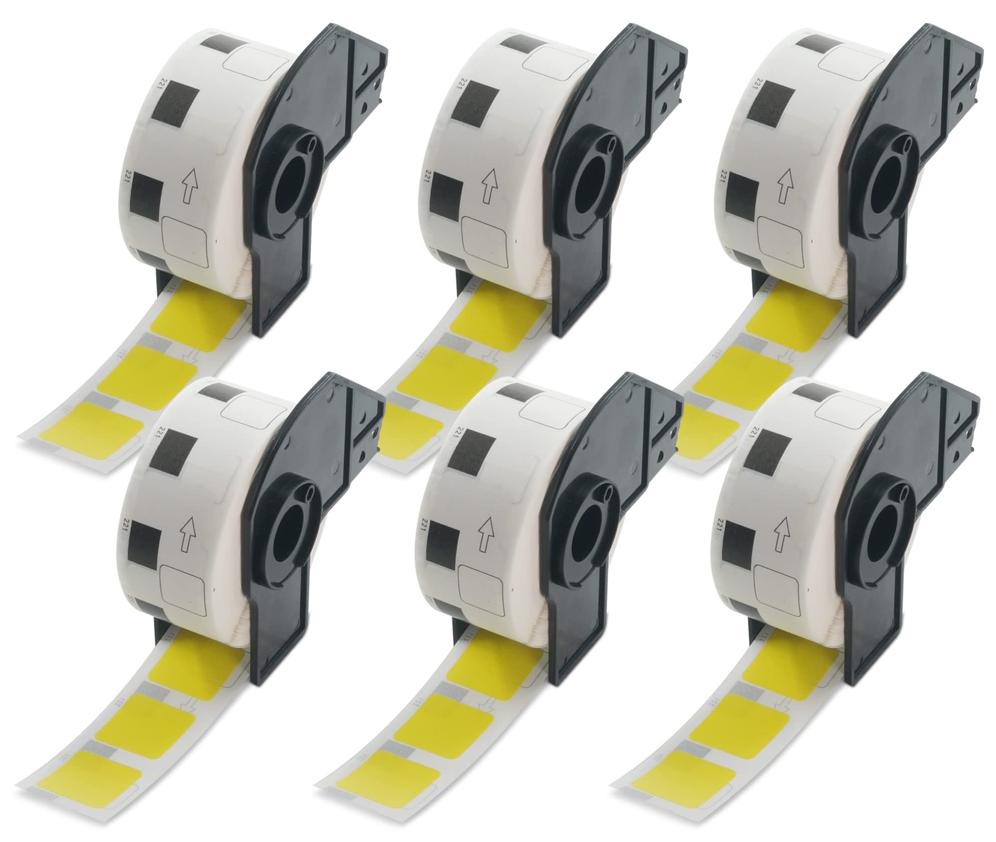 BETCKEY - 6 Rolls DK-11221 Colored Labels, 23mm x 23mm, Black on Yellow, 6000 Square Labels Using for QL Label Printers
