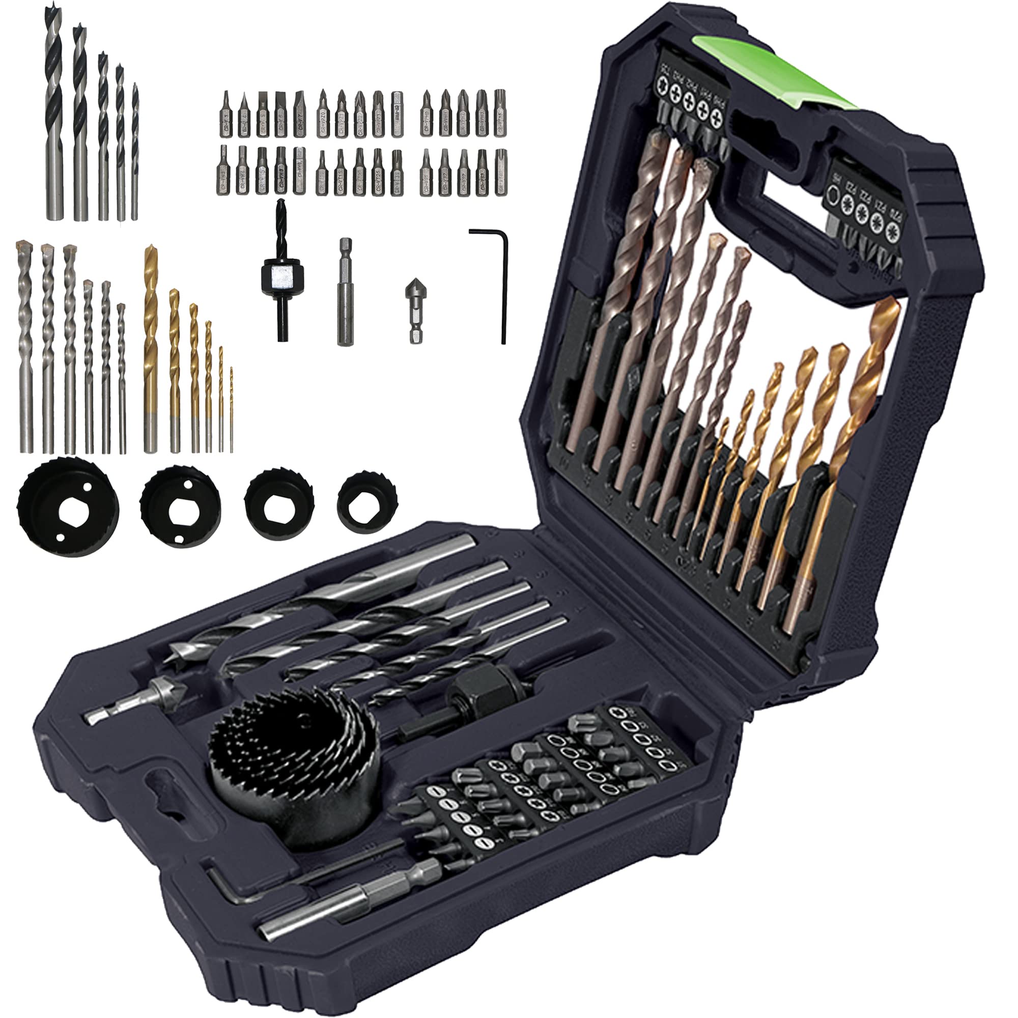 MYLEK 56 Piece Drill Bit and Screwdriver Accessory Set - HSS, Cobalt, High Speed for Use on Wood, Masonry, Metal, Plastic & More - with Storage Case — image 1