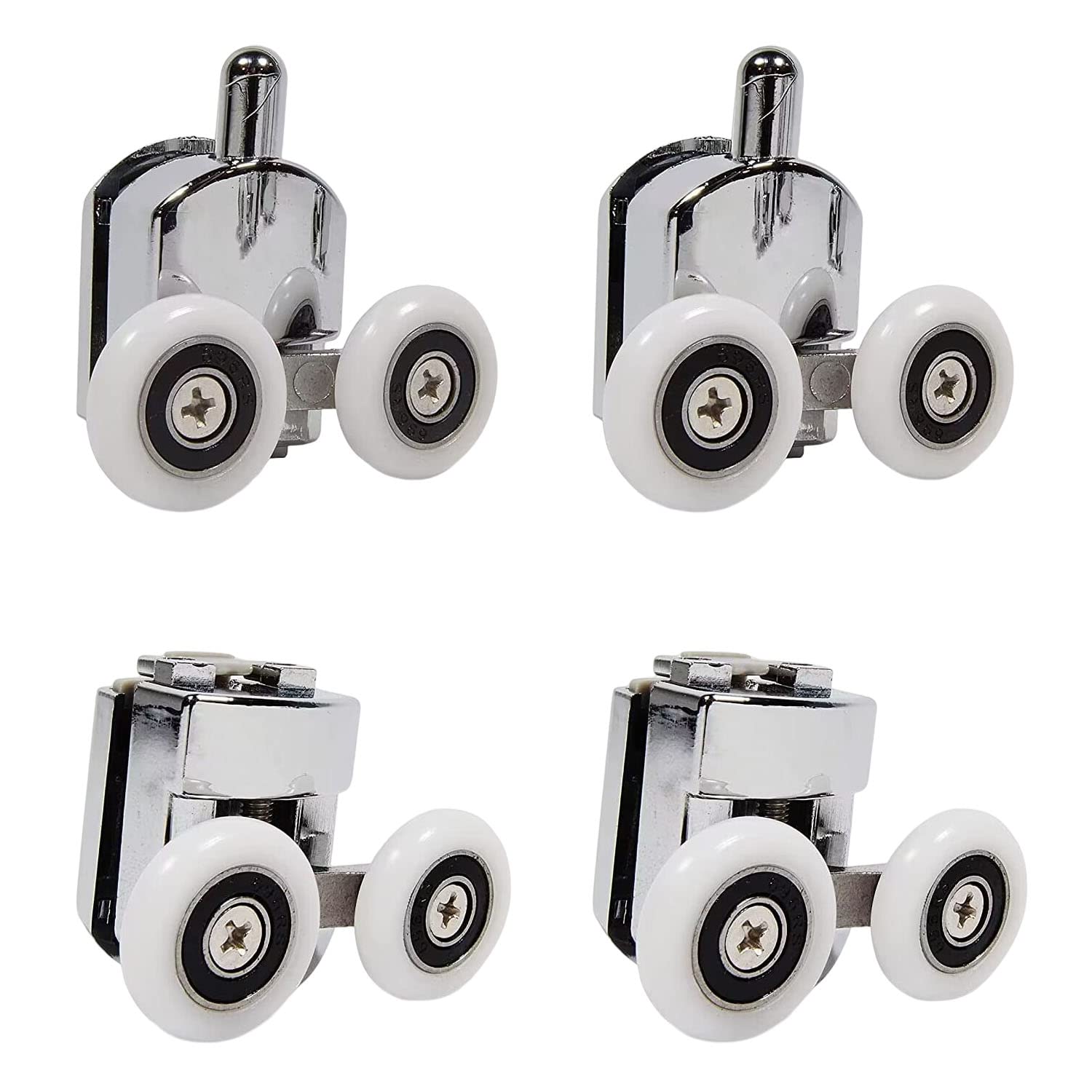 Set of 4 Chrome Plated Shower Door Rollers 2 Upper and 2 Lower (Double Roller Diameter 23mm)