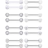 Prjndjw 8-12Pairs 14G 16G Nipple Rings Surgical Steel Tongue Rings Barbell Nipplering Diamond CZ Body Piercing Jewelry Retainer for Women Men 14mm Length Size