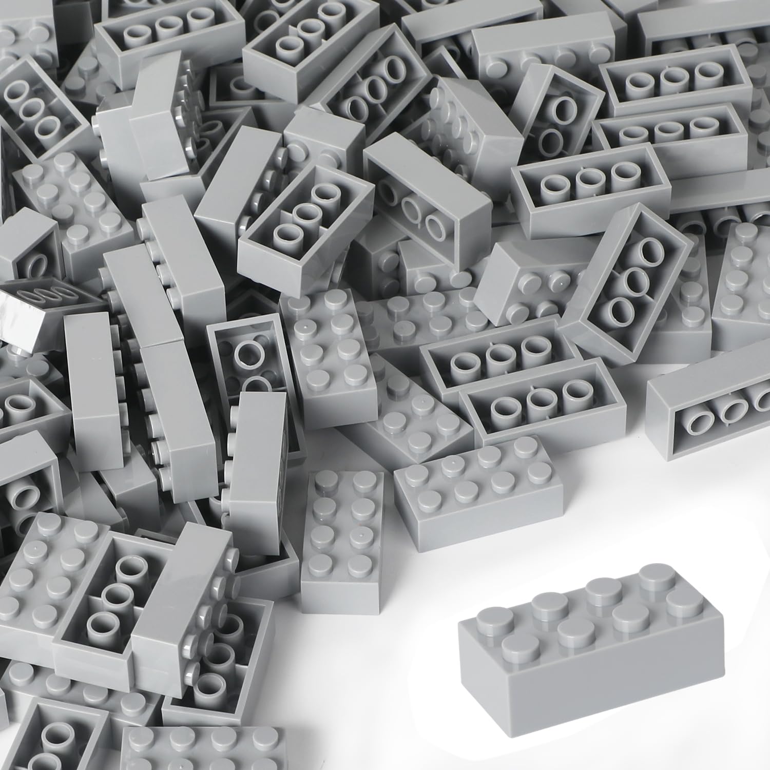 ekuzi Building Bricks 121 Pieces 2x4 Light Grey, Classic Building Block Bricks Compatible with Lego Classic, STEM Creative Building Block Toys for Kids