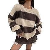 SweatyRocks Women's Striped Sweater Vintage Color Block Chunky Cozy Sweaters Winter Clothing