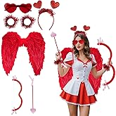 Wensdr 7 Pcs Valentine's Day Cupid Costume Set Princess Angel Costume Kit Wings,Tutu Skirt,Bow and Arrow,Heart Sunglasses,Headband for Women Angel Costume Prop