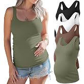 Xaatren 4 Pack Women's Maternity Tank Tops | Pregnancy, Sleeveless Shirts, Camisole, Scoop Neck, Silm Fit Tops, Casual, Summer Tees, Daily Wearing, Postpartum Friendly