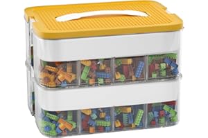 POSHIGE Modern Stackable Storage Box for Toys, Yellow, 32 Compartments, Toy Organizer Compatible with Lego, Hot Wheels, Mini Action Figures