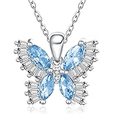JIYVY32 Colorful Necklace for Women White Gold Butterfly/Dragonfly Animal Pendant Necklaces With 12 Months Birthstone Anniversary Christmas Birthday Gifts for Grandkids Her Wife