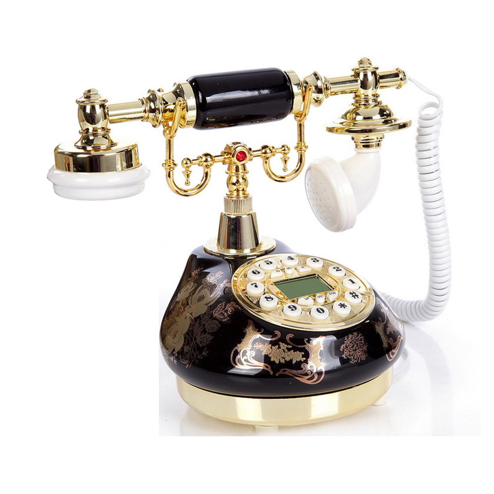 TelPal Corded Old Fashion Antique Landline Telephone Decor 1960, Wired Vintage Home Office Telephone Decor System, Ceramic Retro Caller ID Phone Set