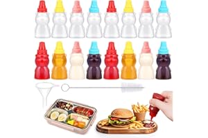 Hoemwarm 18Pcs Mini Condiment Squeeze Bottles Set,16 Pcs 25 Ml Bear Shaped Mini Ketchup Bottle for Lunch Box with Cleanbrush Funnel Accessories for Ketchup, Liquids, Sauces Syrup