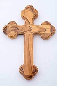 Hand Made Olive Wood Plain Cross (7 Inch) With 12 Round Edges Station of the Cross Art Décor, Christian Wall Hanging Wooden Cross From The Holy City of Jerusalem - By Olive Wood Gifts Shop