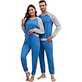 Frcdaunrs Matching Pajamas for Couples Long Sleeve Pajama Set for Men and Women 2 Piece Cozy Loungewear Set S-XXL