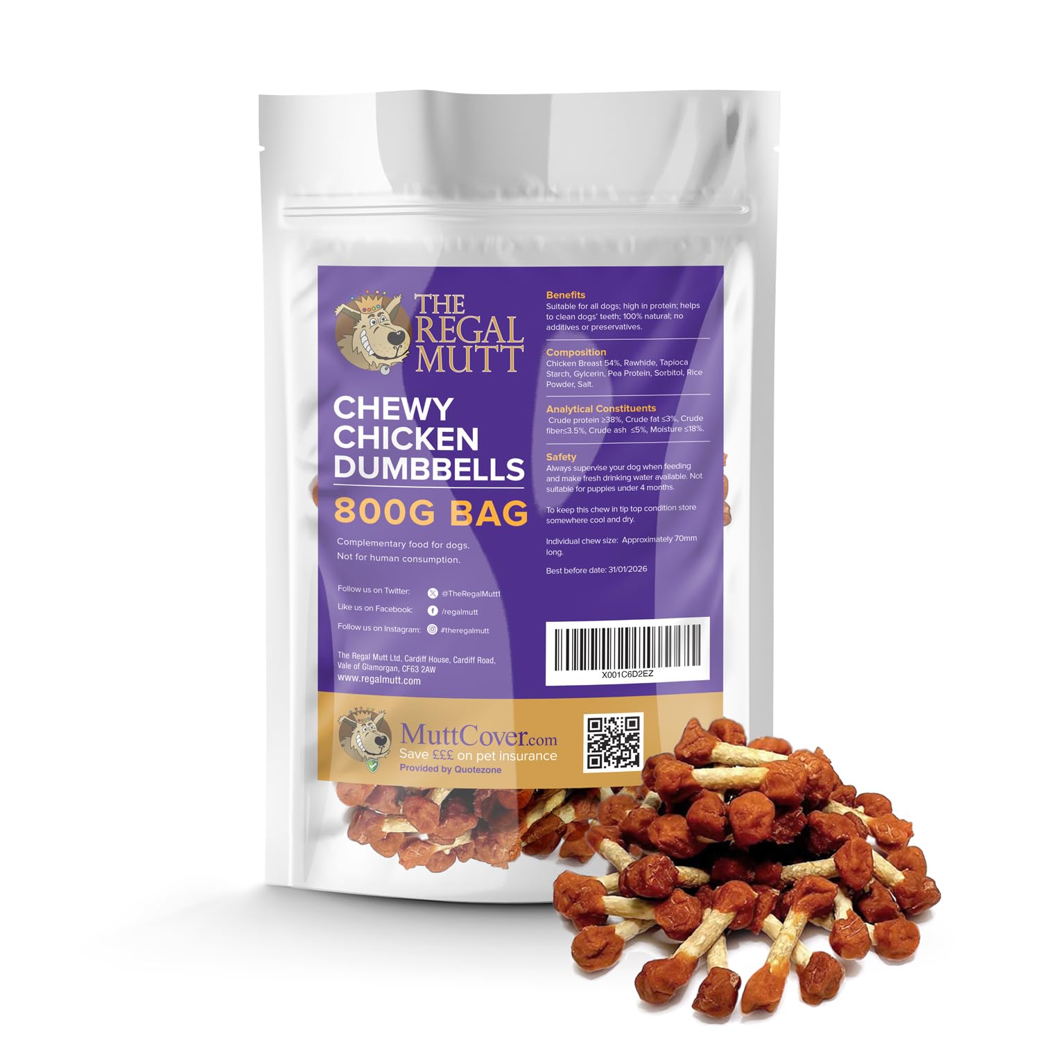 The Regal Mutt - Chicken Dumbbells - 800g Bag — image 1