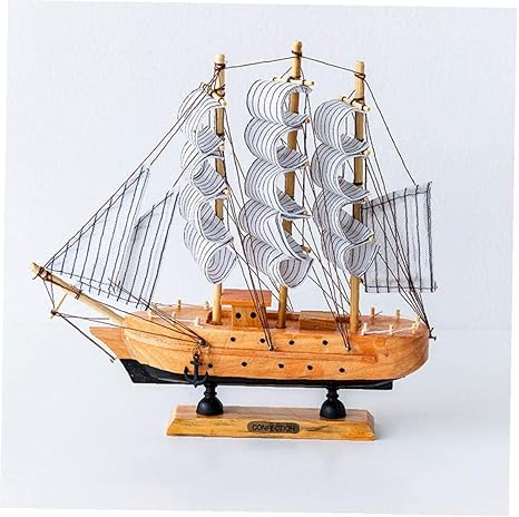 Tabla Ornamento Mini Velero Modelo de Madera Natural Decoración de Tela