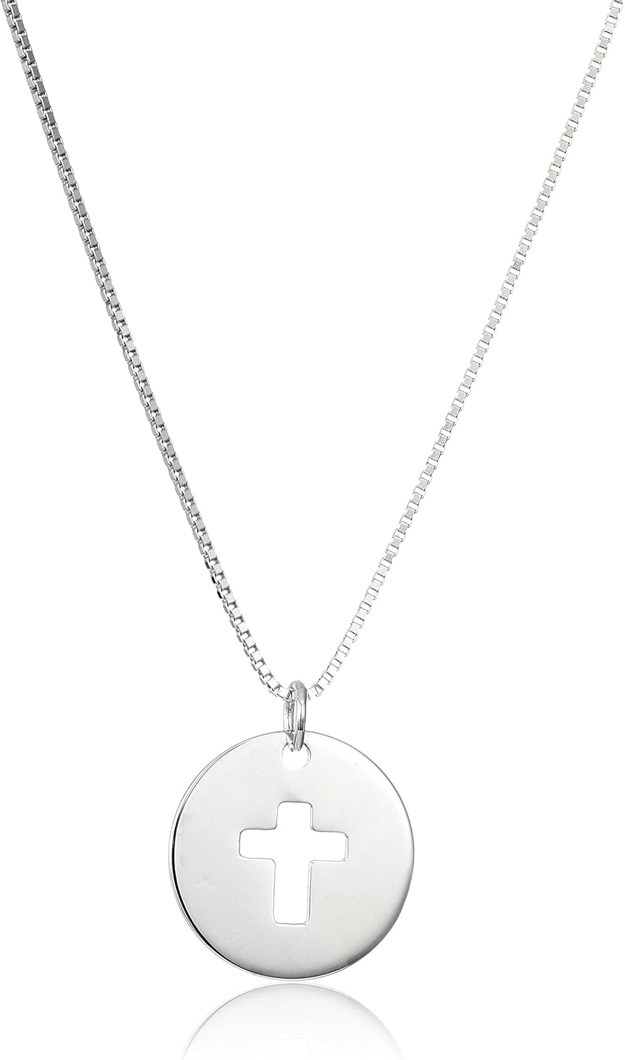 Sterling Silver Cutout Cross Disc Pendant Necklace, 16