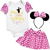 Wosixima Newbron Baby Girls 1st Birthday Outfits Romper and Skirt with Mouse Ears Headband One Year Old Dress Costume