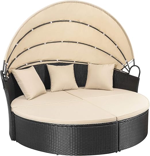 Amazon Com Homall Outdoor Patio Round Daybed With Retractable