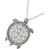 Artisan Owl Sea Turtle Magnifying Glass Sliding Top Pendant Necklace, 30" (Gold Tone)